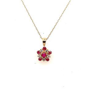 Ruby and Diamond Star Shaped Pendant Necklace in 14K Yellow Gold